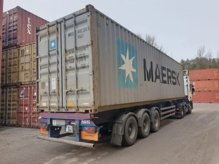 Container trailer at a logistics yard